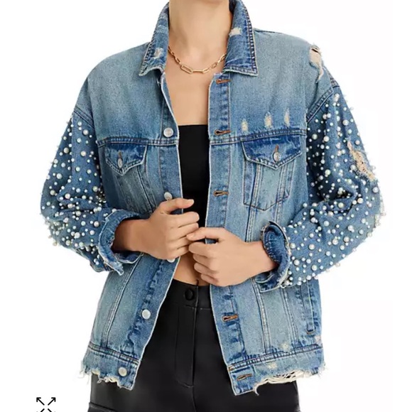 Sunset and spring embellished pearl denim jacket xs - Picture 2 of 4